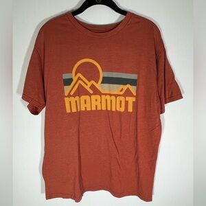 Marmot rust brown mountain graphic logo tshirt sz L outdoor streetwear hiking